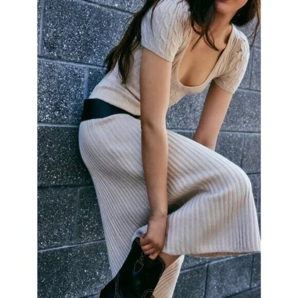 FREE PEOPLE Madsen Midi Dress / Oatmilk NWT - (S) - Picture 3 of 7